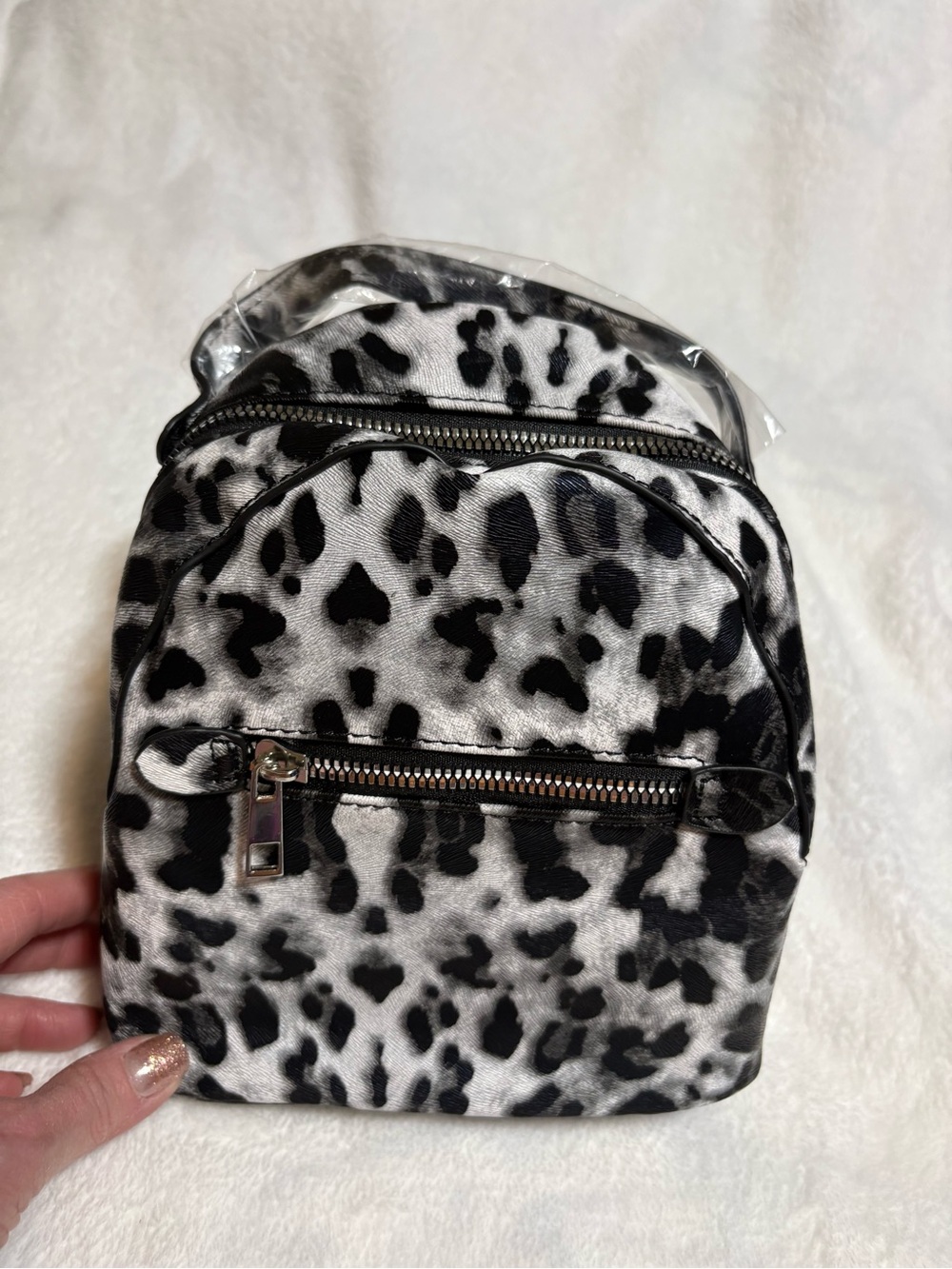 Adorable Leopard Print Mini Backpack - Black & White-approx 9”Hx8”Wx4”W see pics